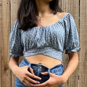 Love J Blue Floral Blue Crop Top